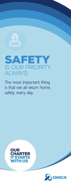 Orica Charter Pull Up Banner - Safety is our priority. Always