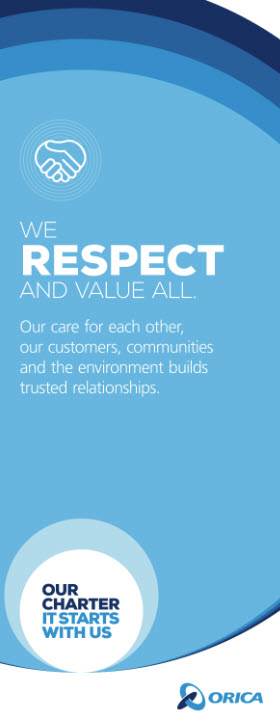 Orica Charter Pull Up Banner - We repect and value all